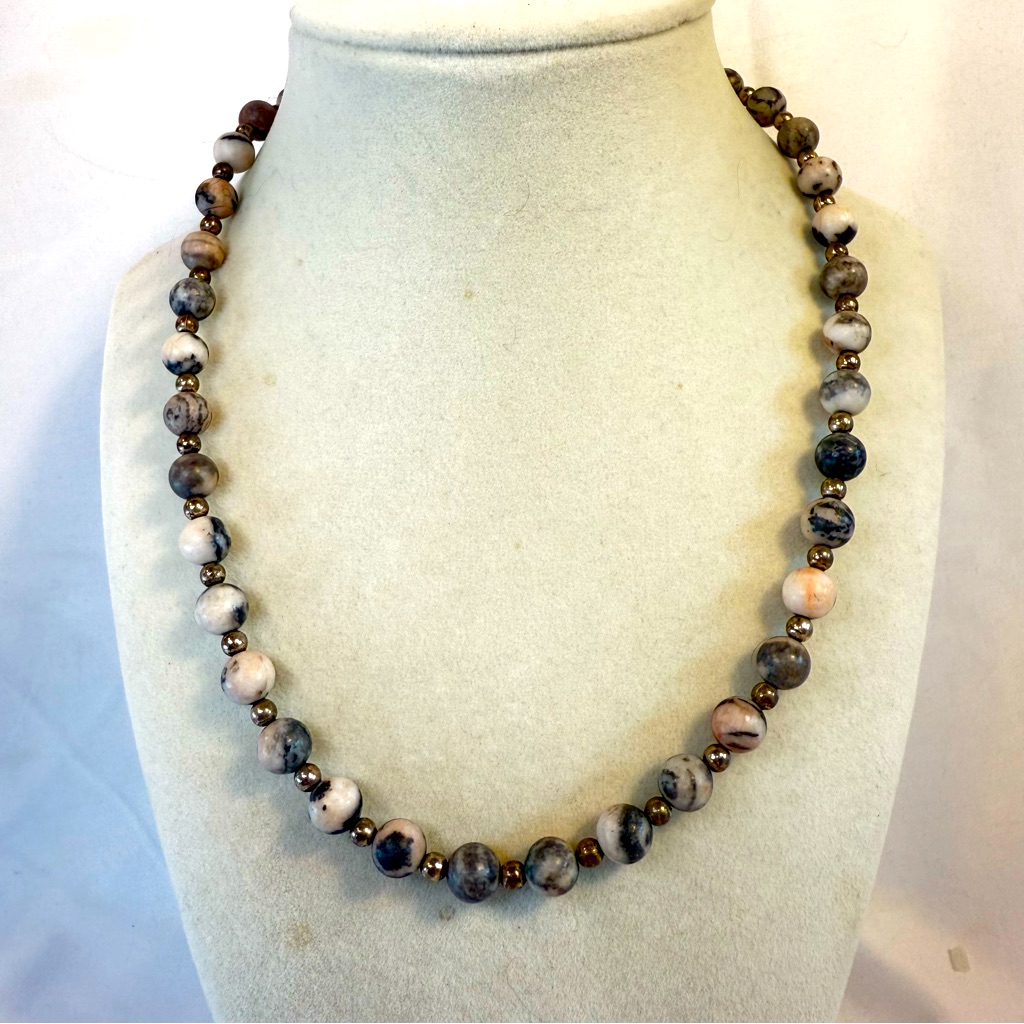 Vintage Jasper Beaded Necklace With Hook Clasp Tests As Sterling